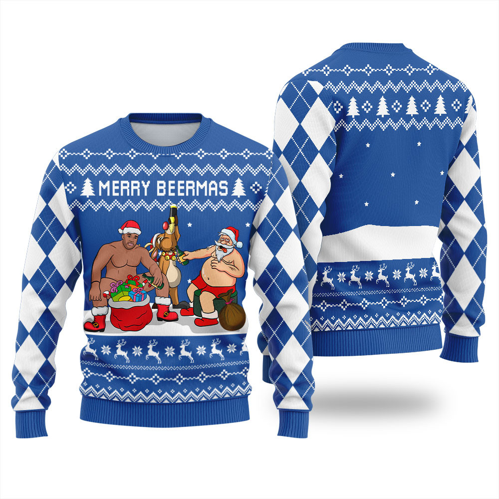 Merry Beermas Ugly Christmas Sweater Warm and Comfy Sweater for Winter Days