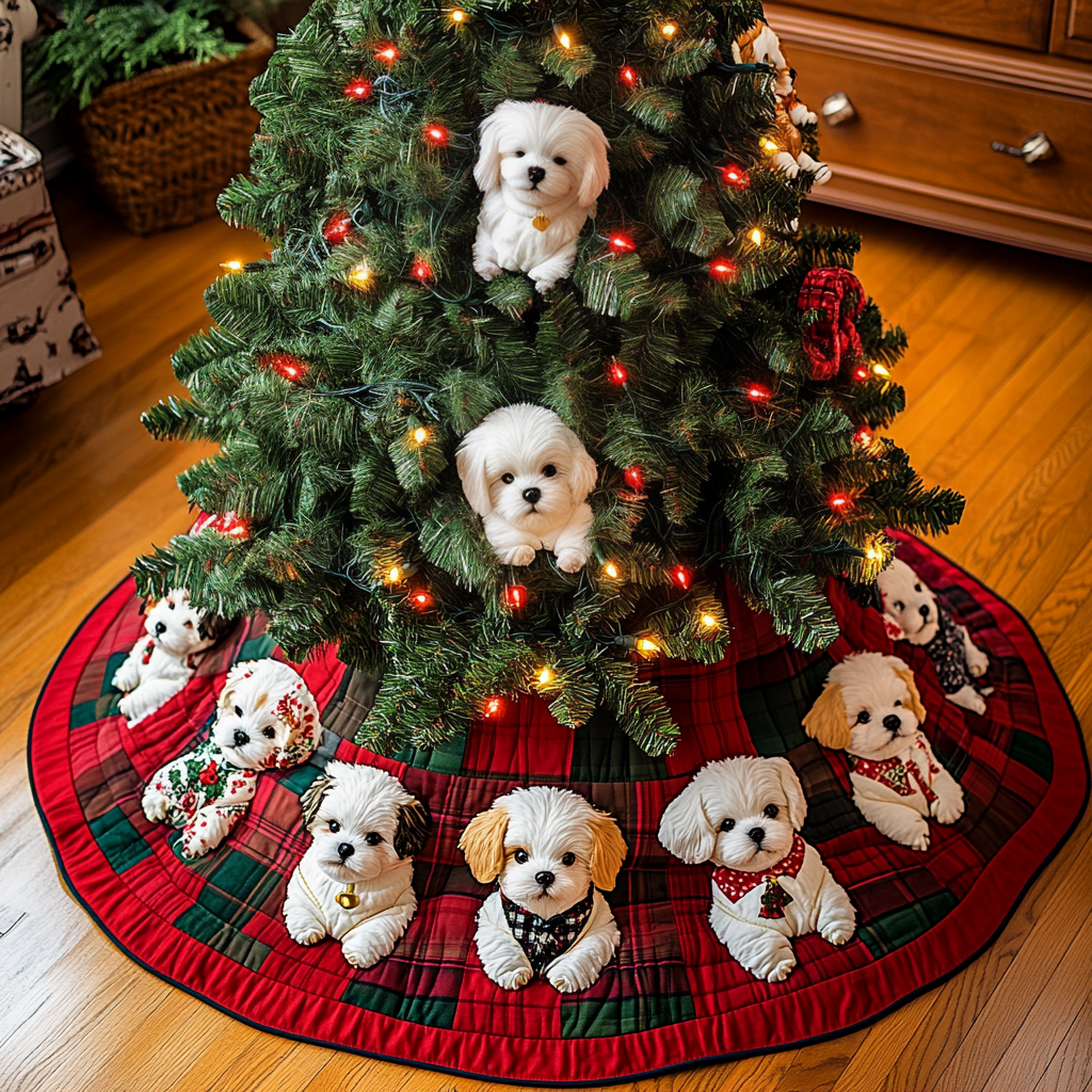 Merry Bichon Delight Christmas Quilted Tree Skirt Modern Tree Skirt Mummy Presents From Daughter