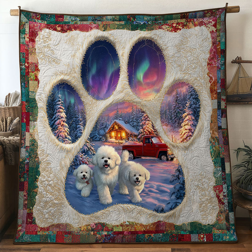 Merry Bichon Frise Paw Quilt Blanket Christmas Throw Blanket Bichon Frise Themed Gifts