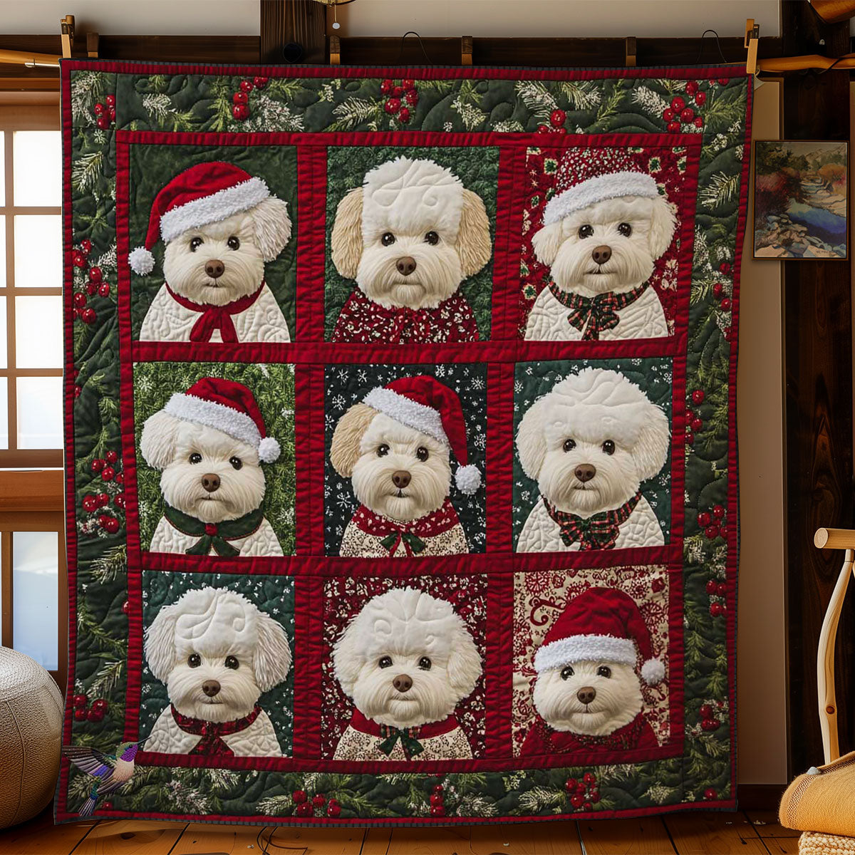 Merry Bichon Frise Quilt Luxury Quilt Blanket Gift for Elegant Interiors