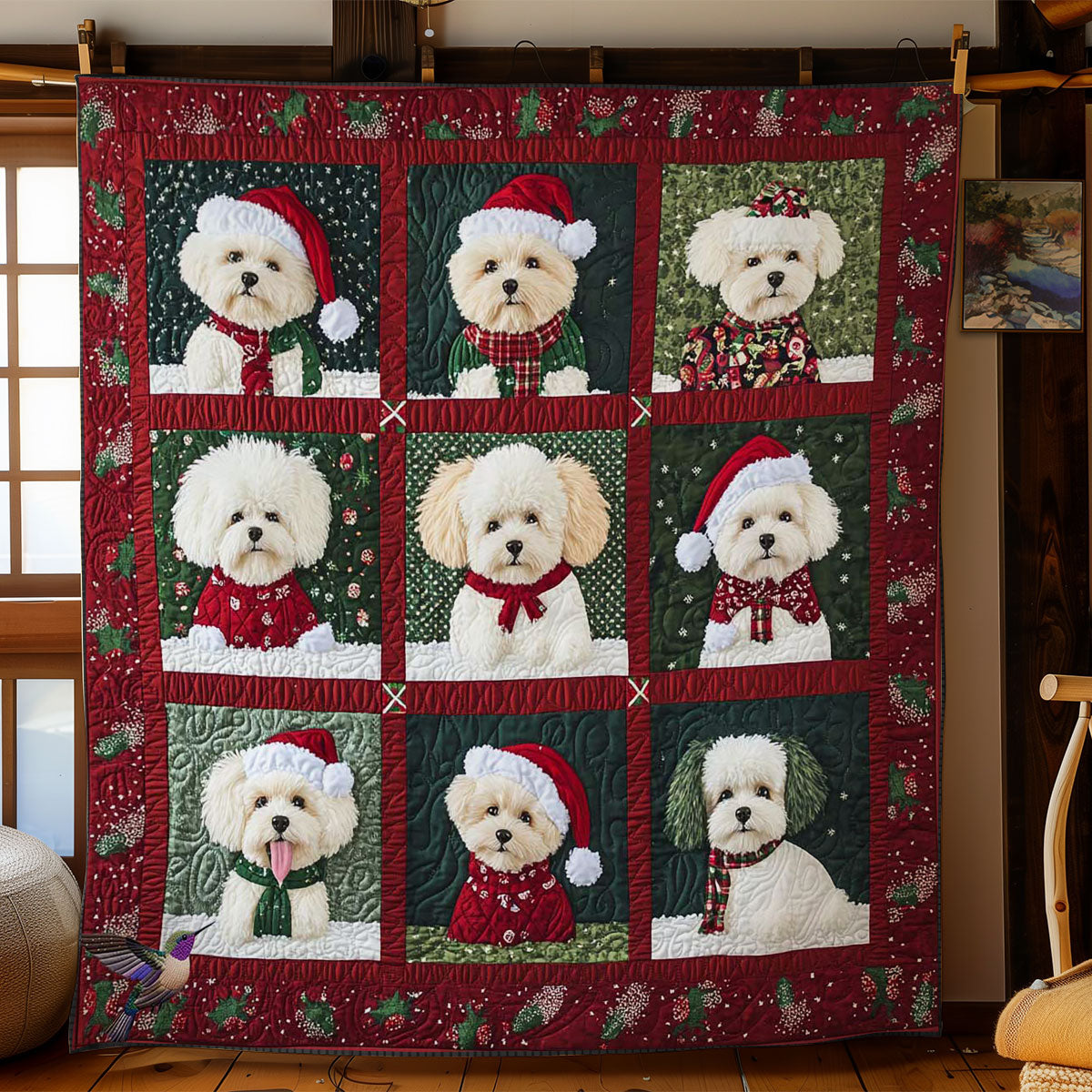 Merry Bichon Frise Quilt Perfect Quilt Blanket Gift for Family and Friends