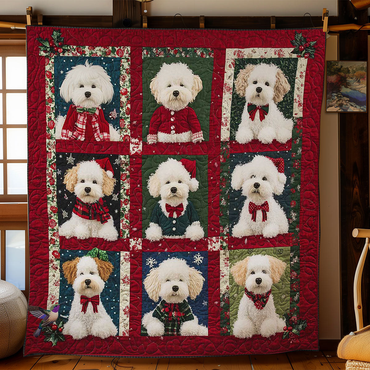 Merry Bichon Frise Quilt Premium Quilt Blanket for Family and Guests