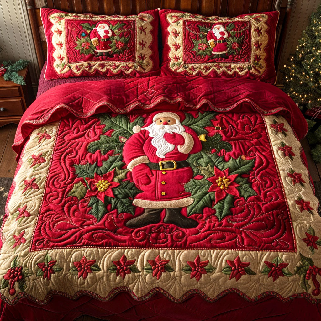 Merry Blossom Quilted Bedding Set Xmas Duvet Cover Set Holiday Gifts For Employees