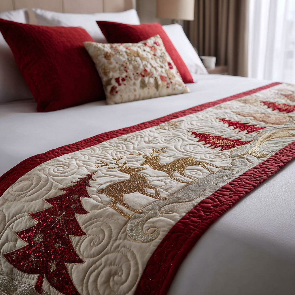 Merry Boughs Quilted Bed Runner Holiday Bedroom Ideas Xmas Gifts For Sister In Law