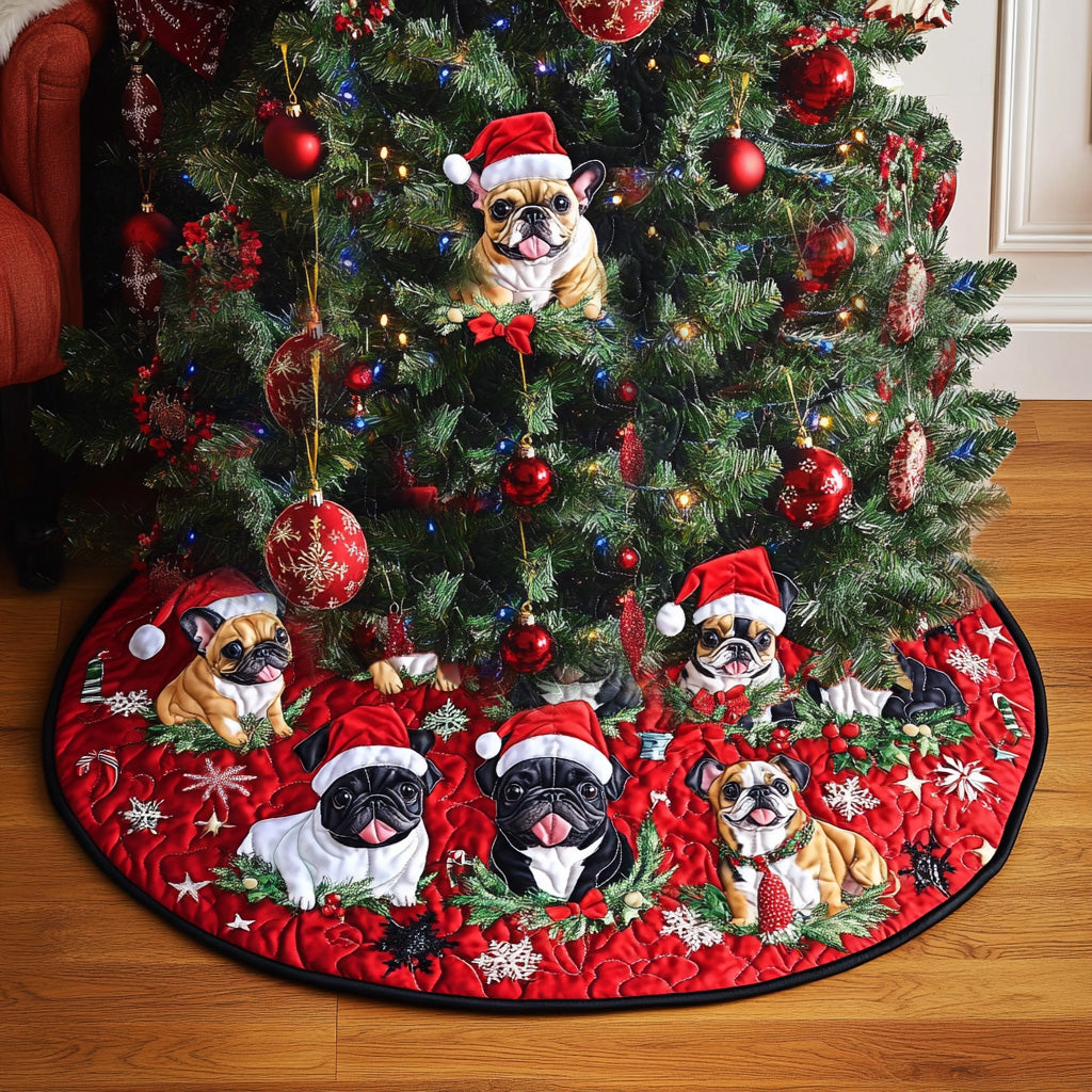 Merry Bulldog Gathering Quilted Christmas Tree Skirt Christmas Holiday Decor Home
