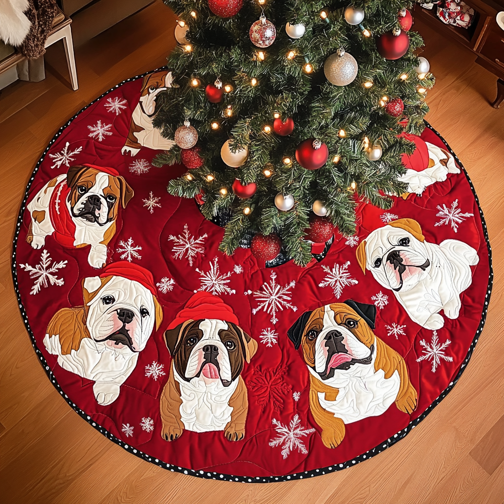 Merry Bulldog Moments Christmas Quilted Tree Skirt Luxury Christmas Tree Skirt for Elegant Homes
