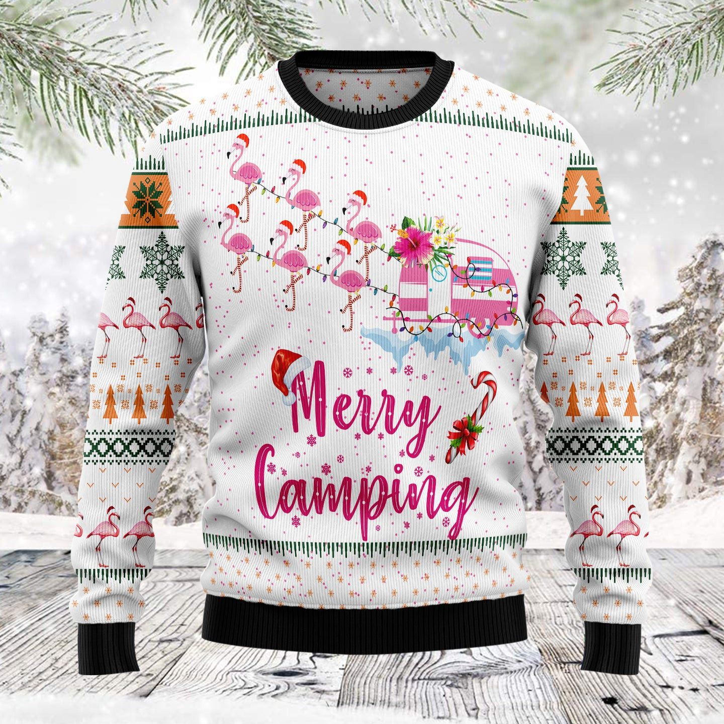 Merry Camping Flamingo  Ugly Christmas Sweater