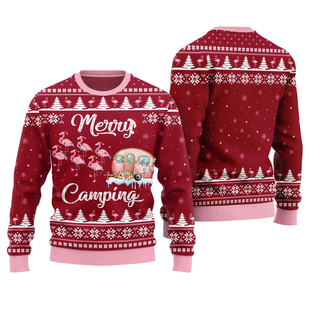 Merry Camping Flamingo Ugly Christmas Sweater Holiday Merch That Makes a Perfect Christmas Gift