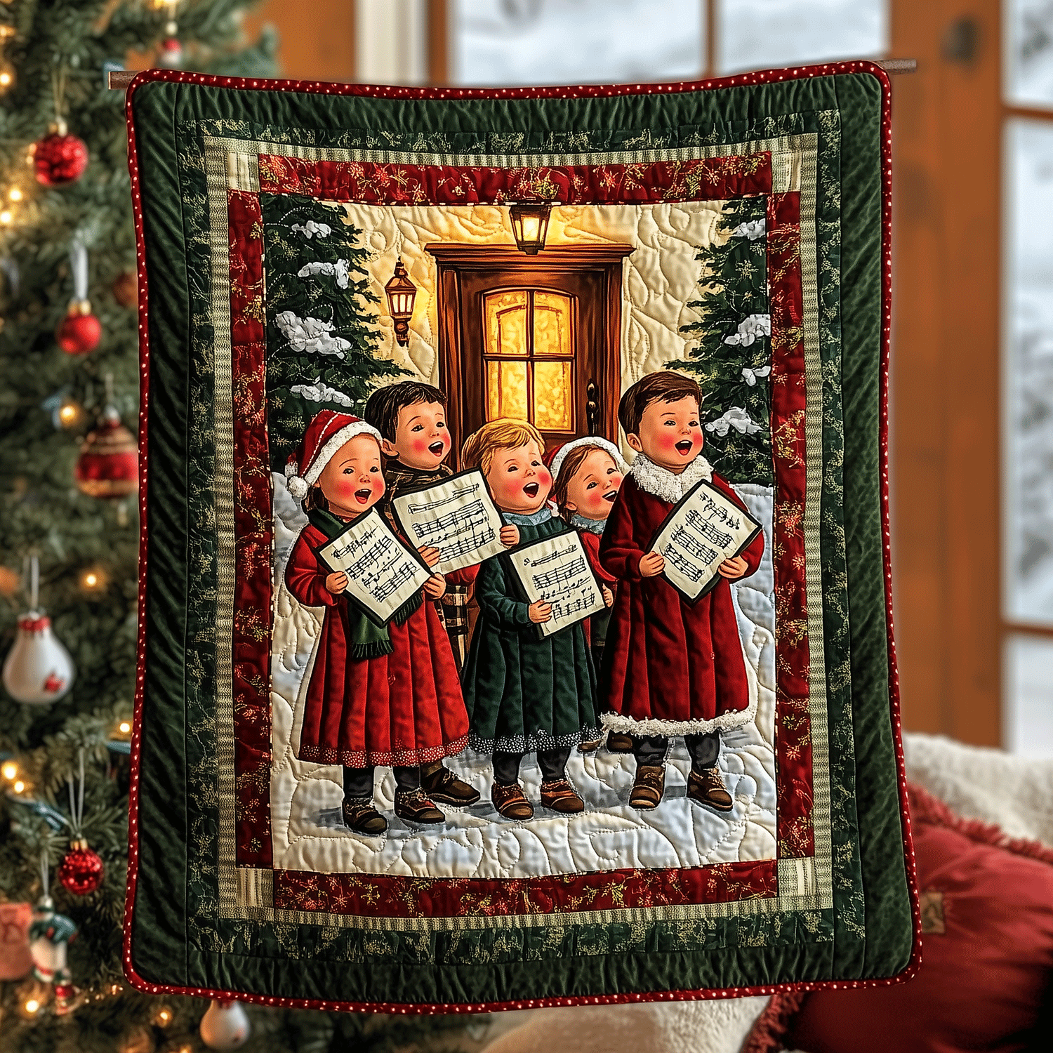 Merry Caroling Night Quilted Blanket Cute Christmas Blankets