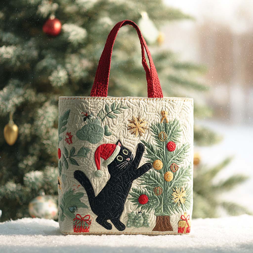 Merry Cat Quilted Tote Bag Stuff For Cat Lovers