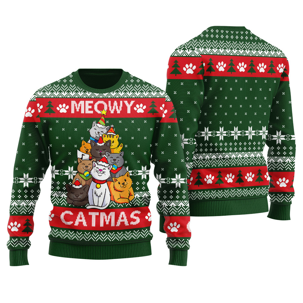 Merry Cat Ugly Christmas Sweater Lovely Christmas Sweater Gift for Mom or Grandma