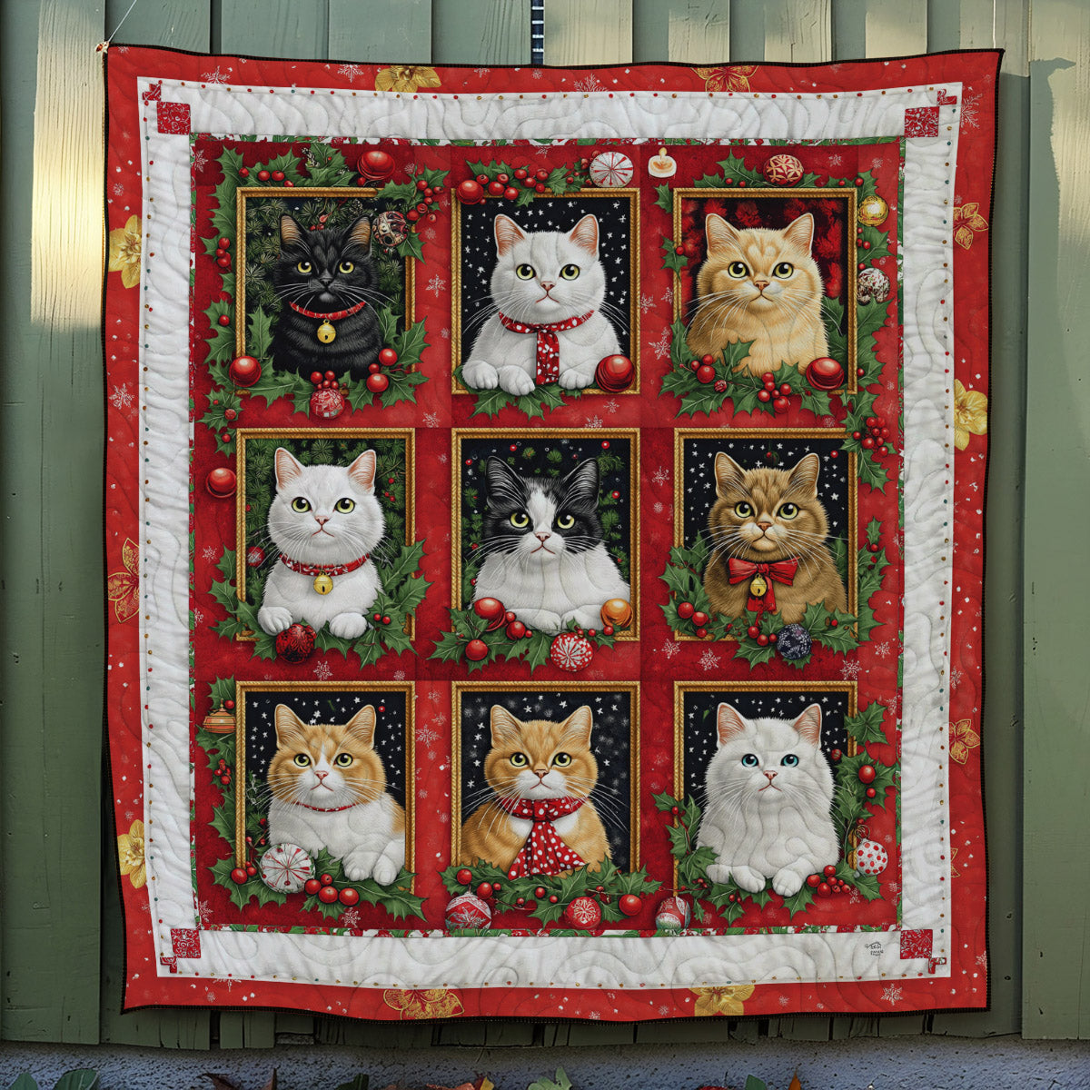 Merry Catmas Quilted Blanket Best Gifts For Cat Lovers