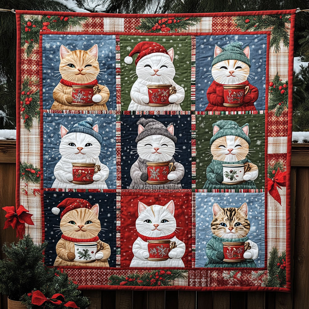 Merry Catmas Quilted Blanket Gifts For Cat Owners