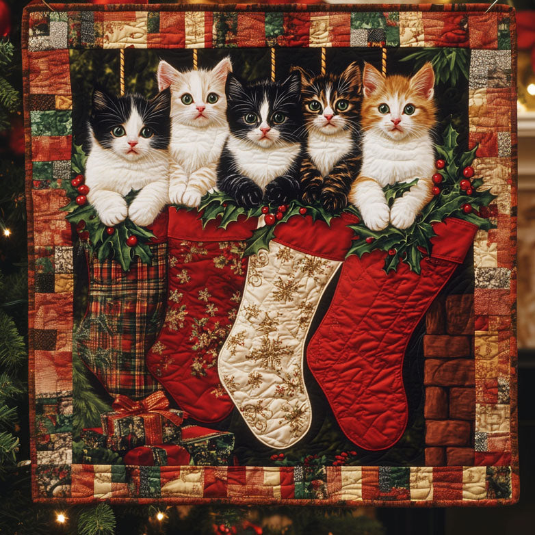 Merry Catmas Quilted Blanket Presents For Cat Lovers