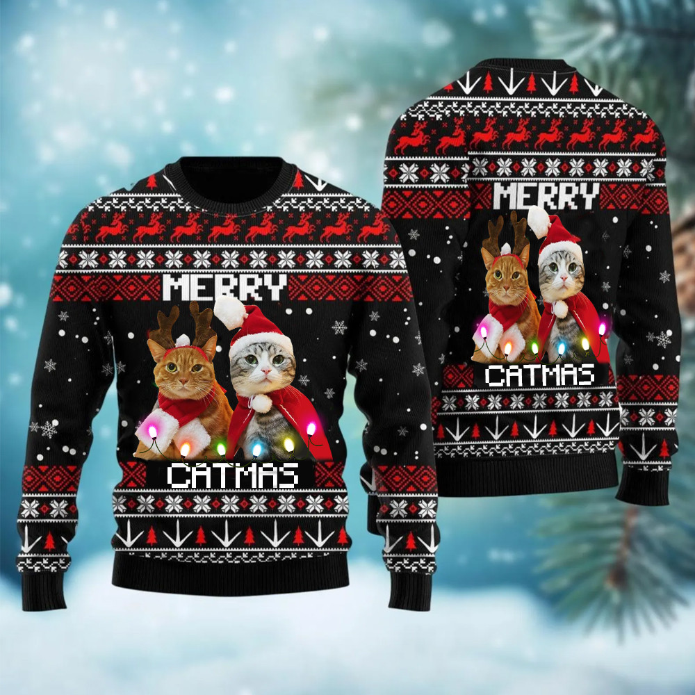 Merry Catmas Ugly Christmas Sweater Cute Xmas Sweater Gift Ideas For Cat Lovers