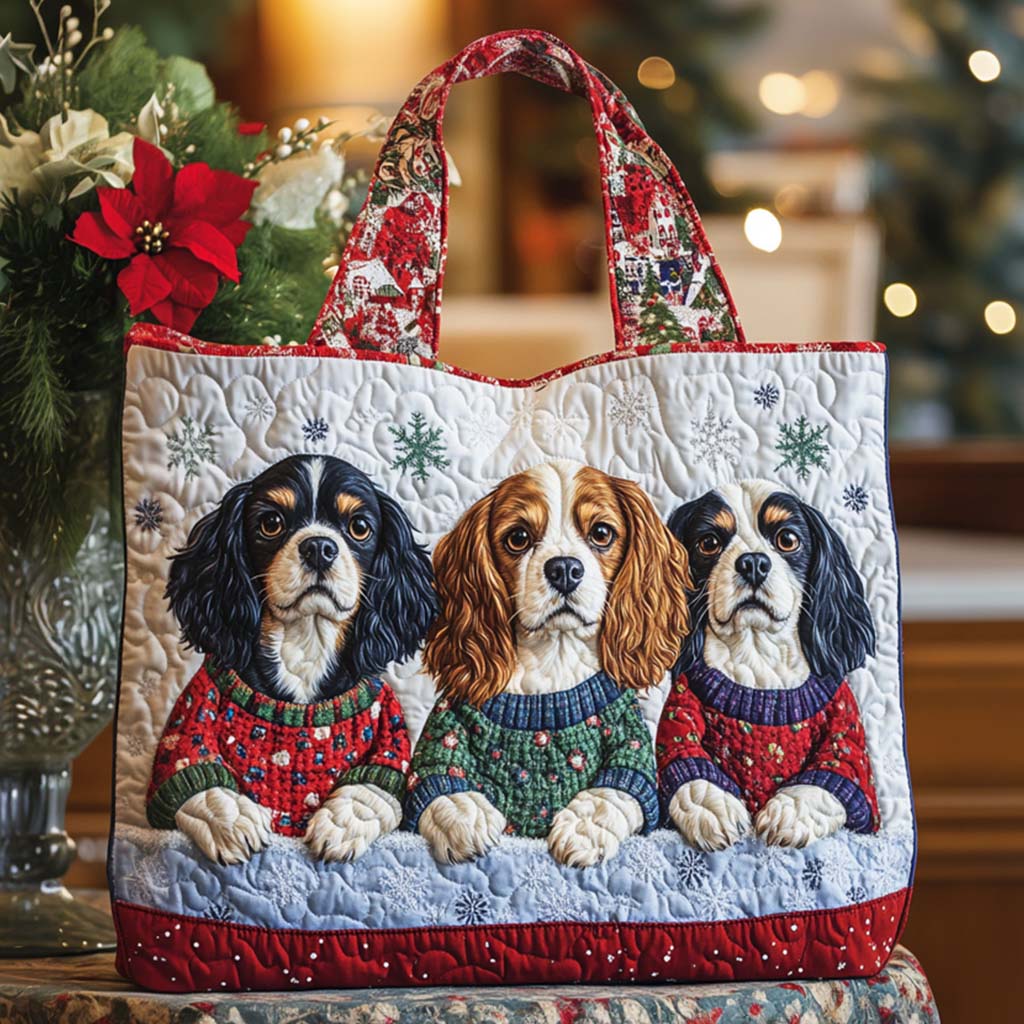 Merry Cavaliers Quilted Tote Bag Best Christmas Gifts For Mom