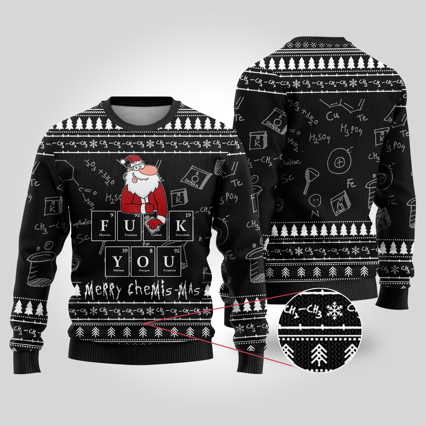 Merry Chemismas Science Ugly Christmas Sweater Black Custom Holiday Sweater Merch That Warms the Heart