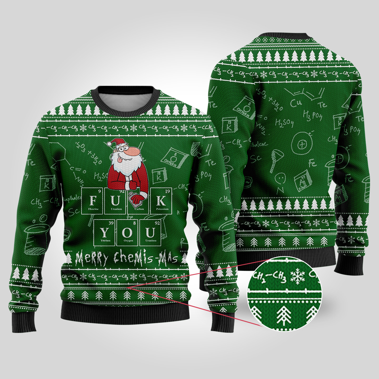 Merry Chemismas Science Ugly Christmas Sweater Forest Green Warm Winter Sweater to Brighten Your Holidays