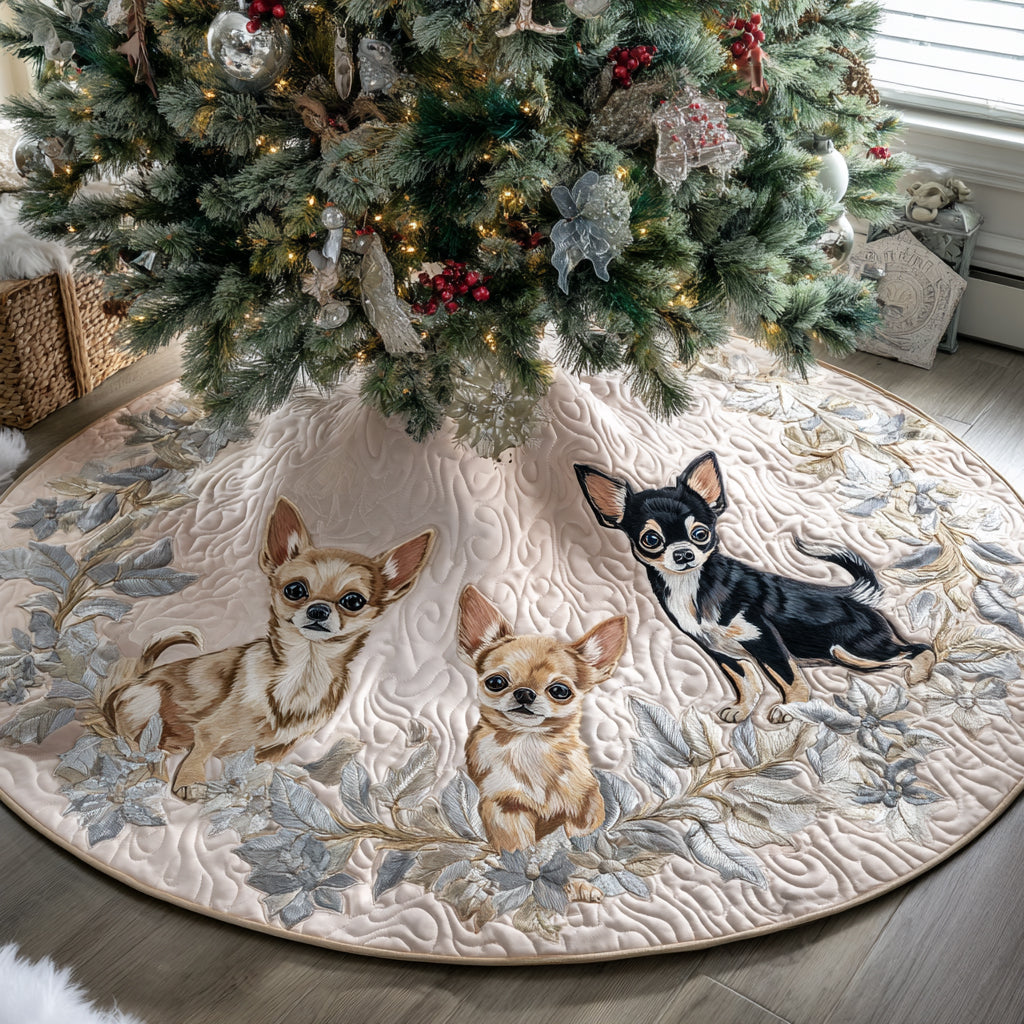 Merry Chihuahua Quilted Christmas Tree Skirt Holiday Decor Chihuahua Themed Gifts