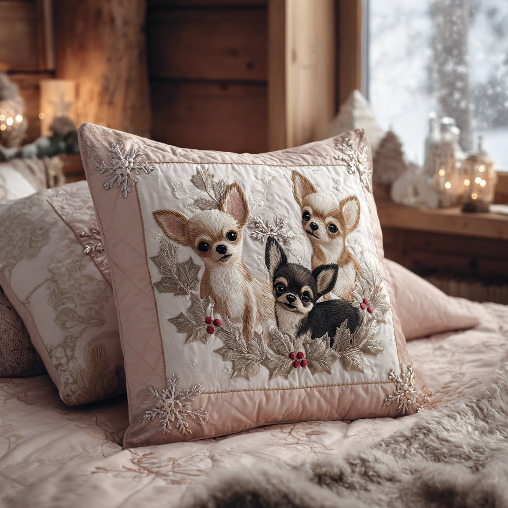 Merry Chihuahua Quilted Pillow Case Christmas Sofa Pillow Covers Presents For Mother In Law