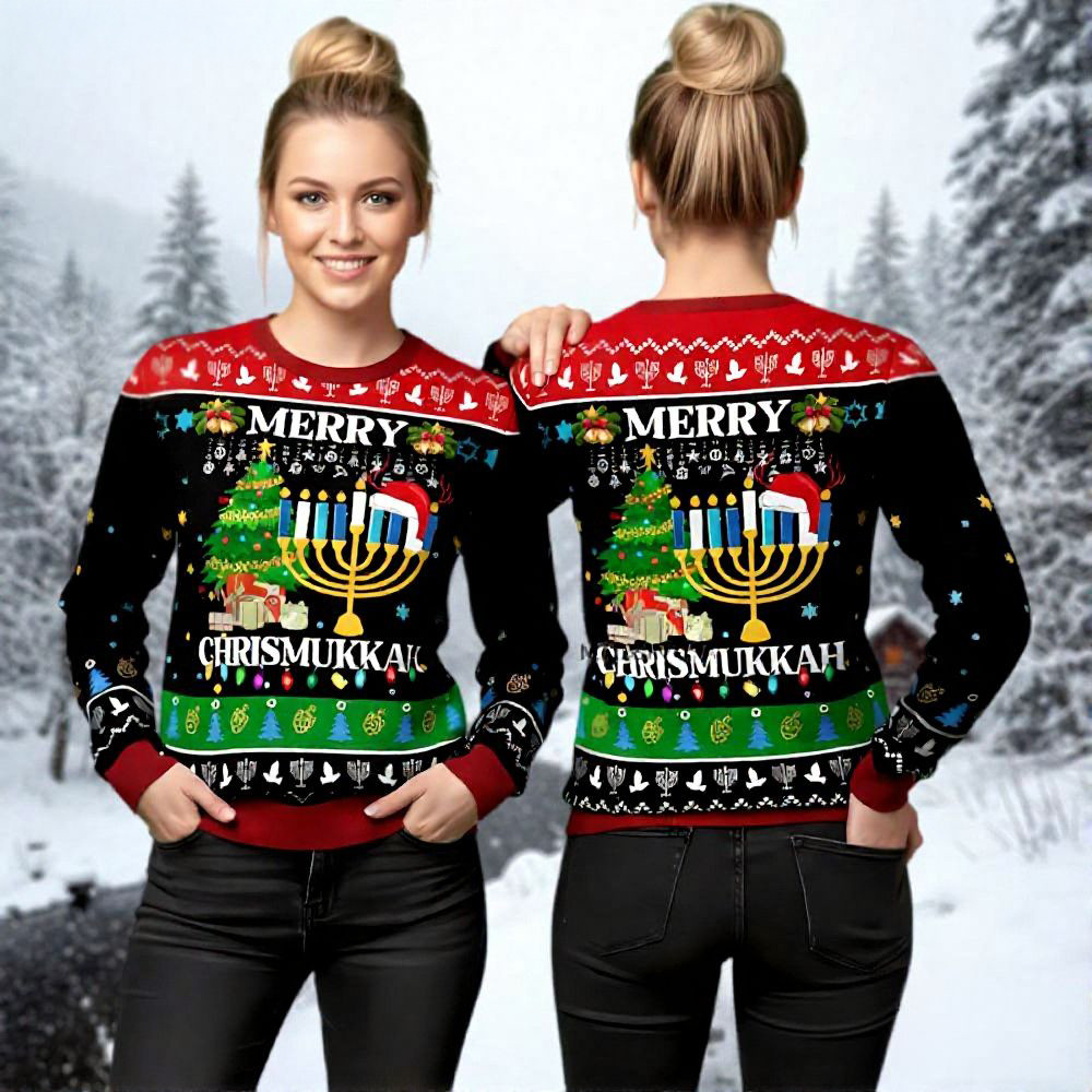 Merry Chrismukkah Ugly Christmas Sweater Xmas Tree Themed Christmas Clothing Gift Ideas