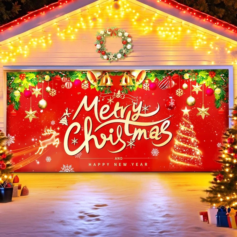 Merry Christmas And Happy New Year Garage Door Cover Xmas Garage Banner Unique Gifts