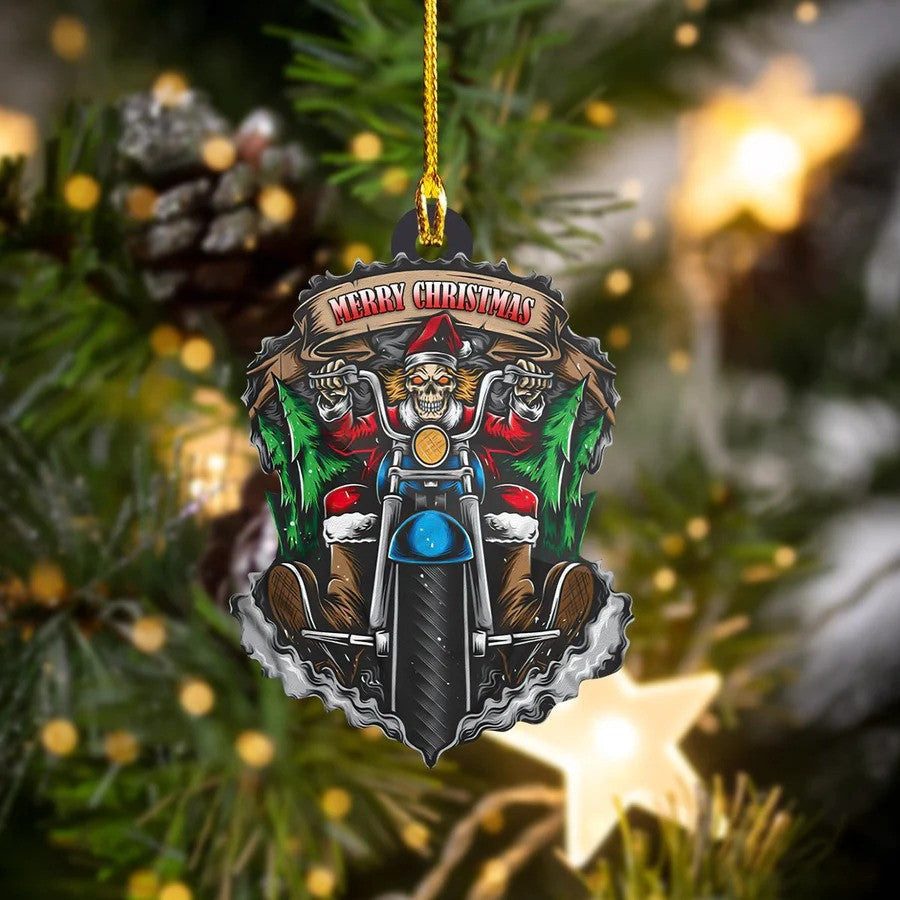 Merry Christmas Biker Acrylic Ornament for Him Santa Claus Biker Ornament