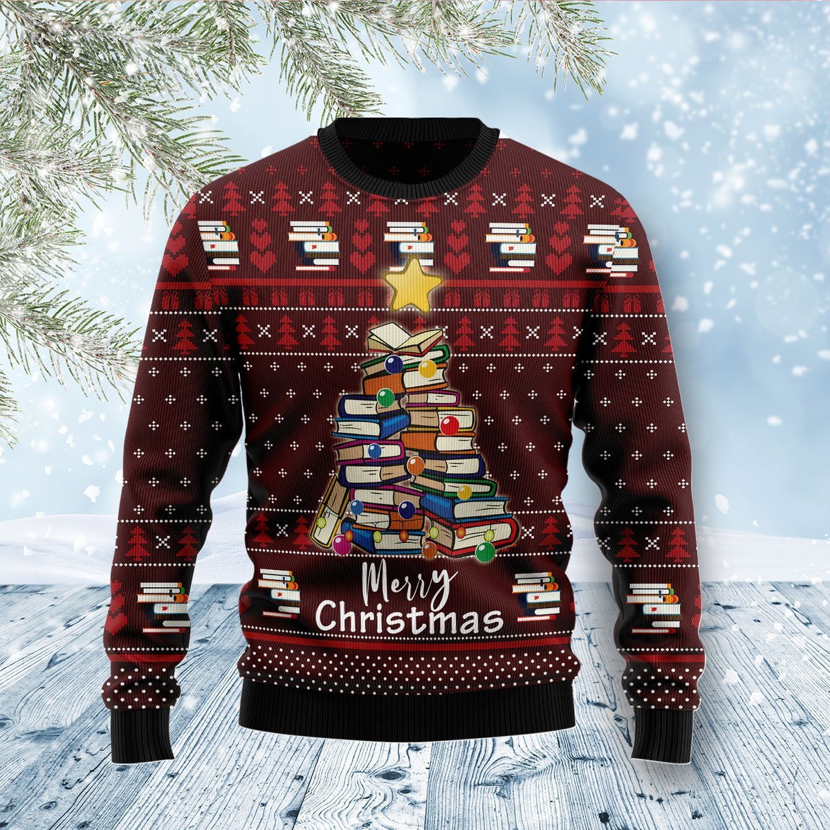 Merry Christmas Book Tree Ugly Sweater Cozy Pullover Great Christmas Gifts For Book Lovers