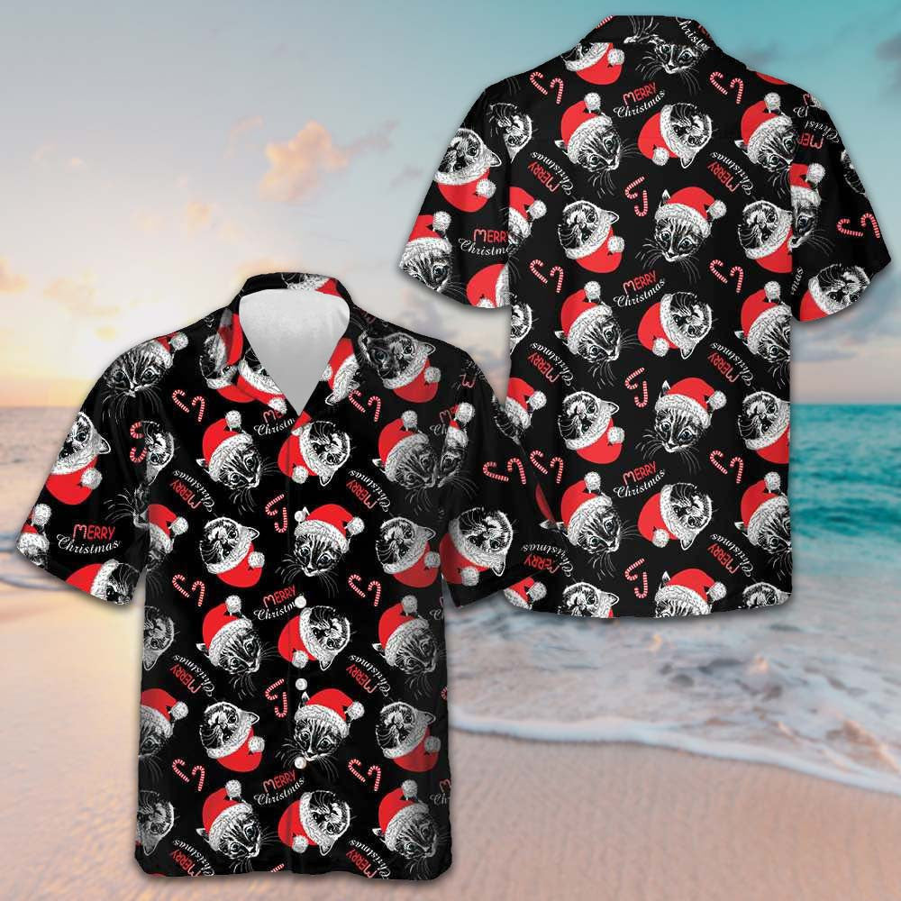 Merry Christmas Cat Hawaiian Shirt Cat With Santa Hat Mens Xmas Shirts Gifts For Stepson Merry Christmas Cat Hawaiian Shirt Cat With Santa Hat Mens Xmas Shirts Gifts For Stepson