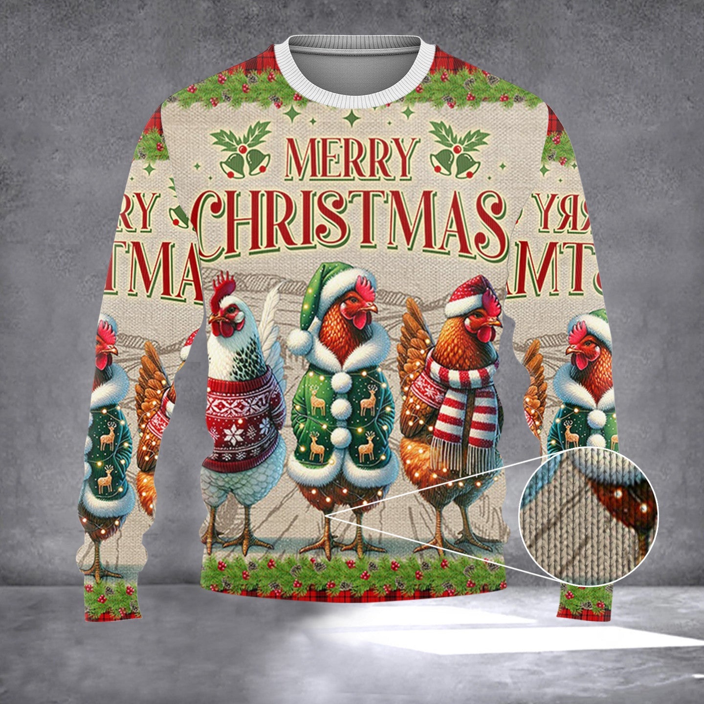 Merry Christmas Chicken Sweater Three Hens With Light Xmas Clothing Gifts For Chicken Lovers