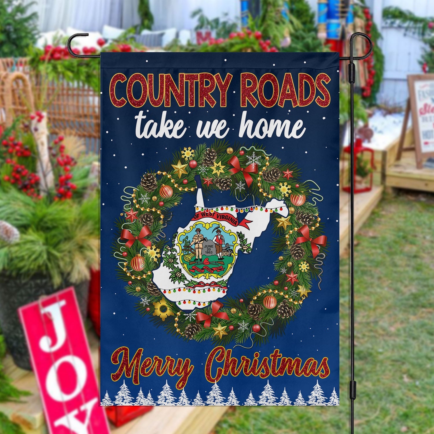 Merry Christmas Country Roads Take Me Home West Virginia Flag Christmas Gift For West Virginians