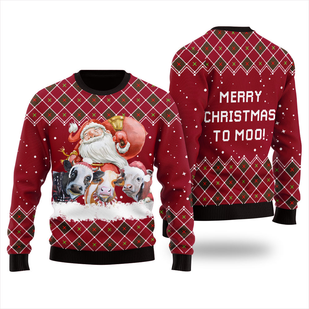 Merry Christmas Cow Ugly Holiday Sweater Red Trending Christmas Merch Gift 2025 Collection
