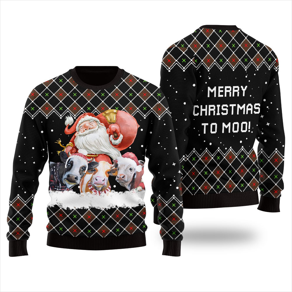 Merry Christmas Cow Ugly Sweater Black Custom Christmas Sweatshirt for Family Matching
