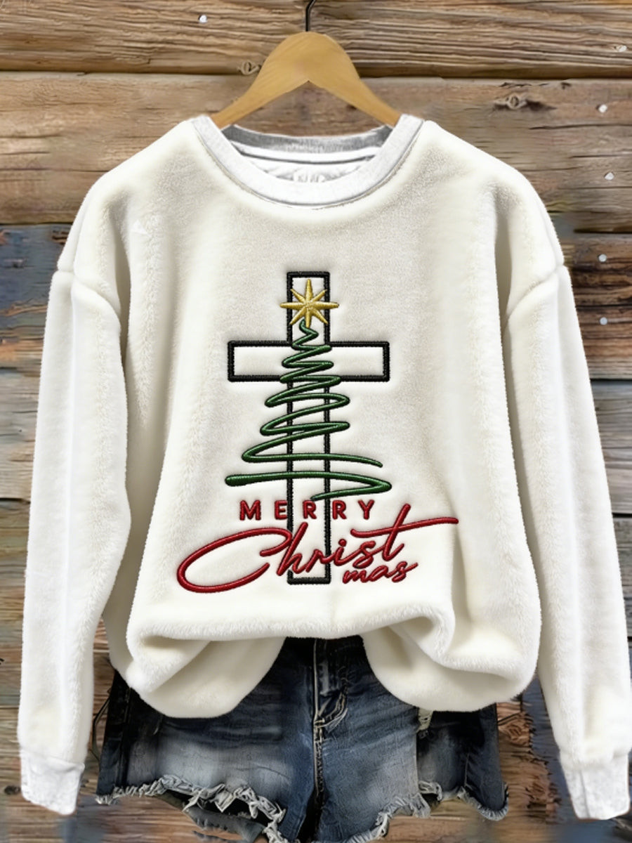 Merry Christmas Cross Tree Christian Sweatshirt Holiday Faith Shirt Christmas Gift