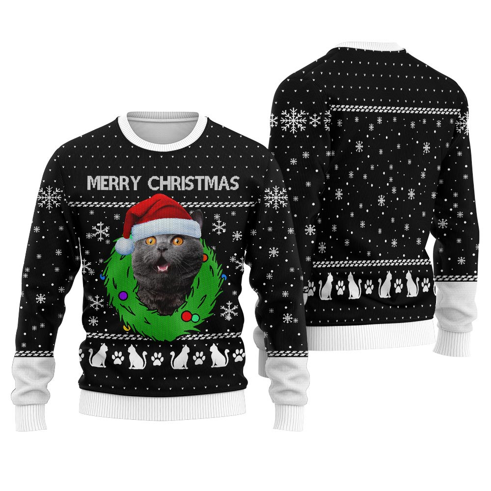 Merry Christmas Custom Cat Ugly Christmas Sweater Black Ugly Christmas Sweaters For Sale