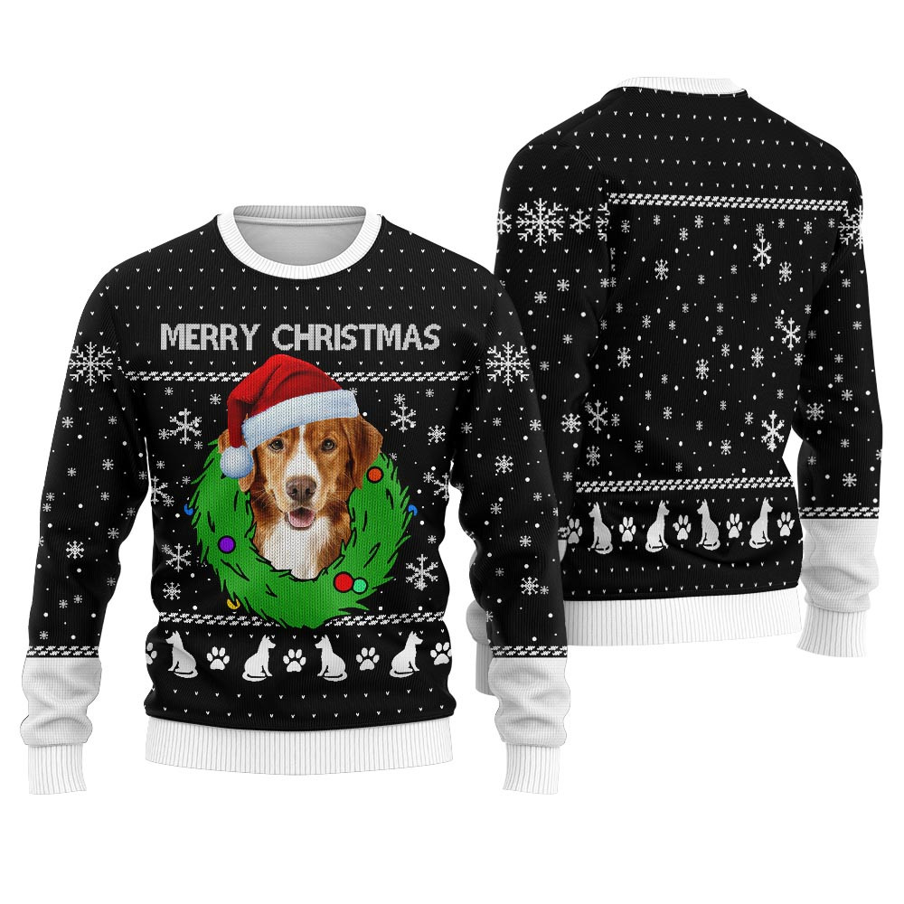 Merry Christmas Custom Dog Christmas Sweater Black Nice Christmas Sweaters For Men