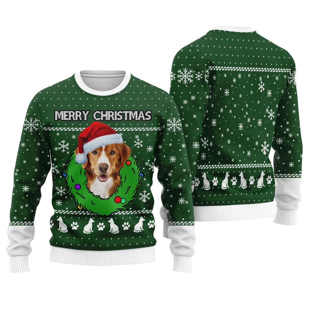Merry Christmas Custom Dog Christmas Sweater Forest Green Secret Santa Gifts For Her