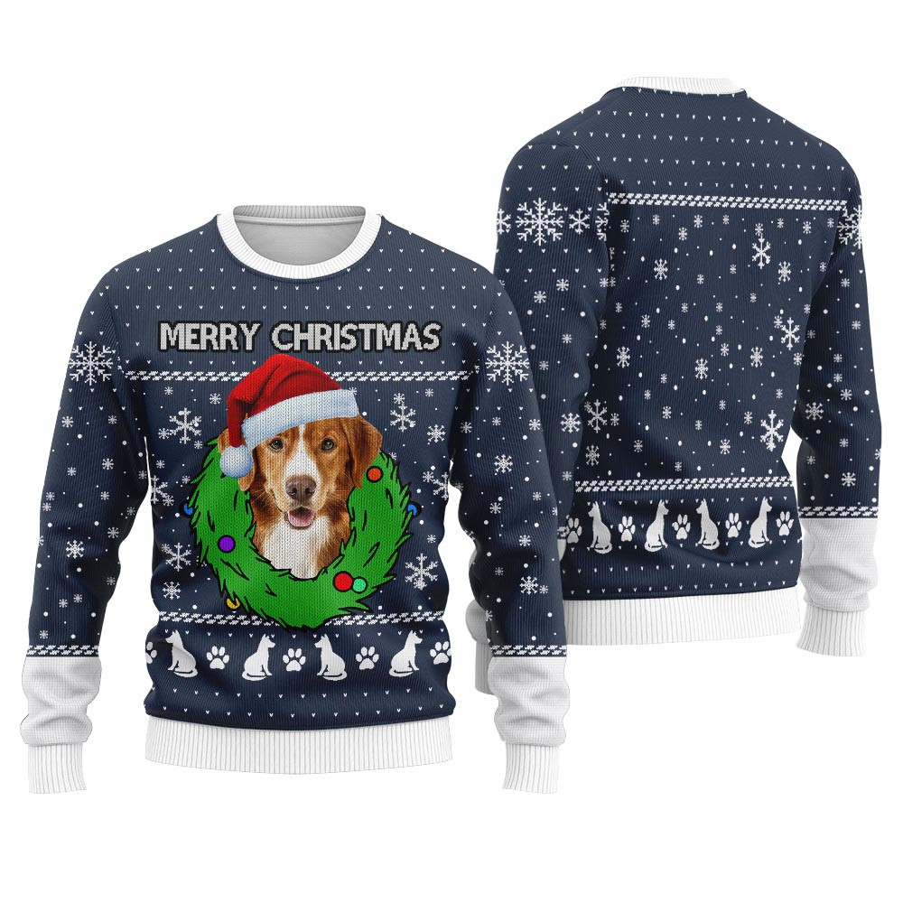 Merry Christmas Custom Dog Christmas Sweater Navy Ugly Xmas Sweaters For Couples