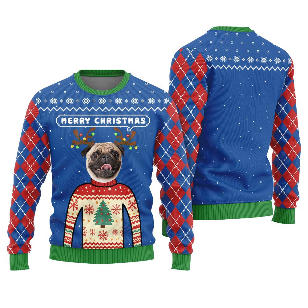 Merry Christmas Custom Pet Ugly Sweater For Men Ugly Christmas Sweaters For Sale