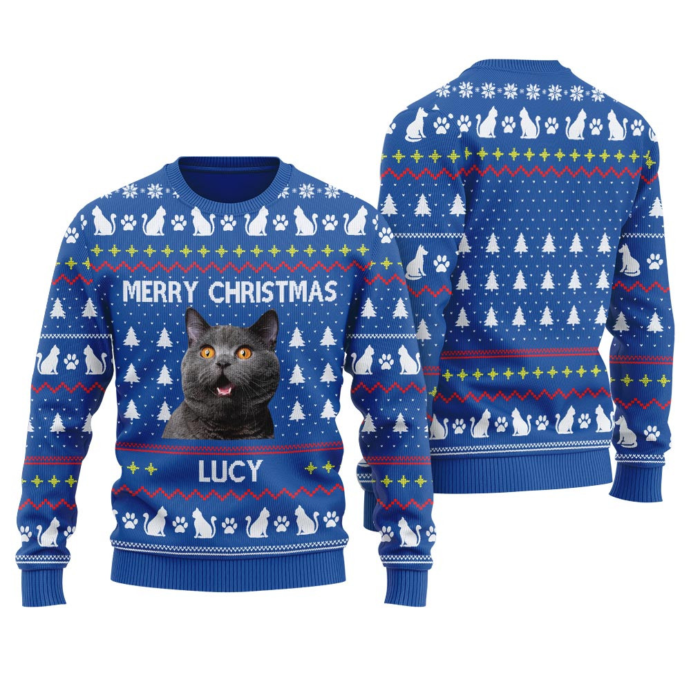 Merry Christmas Custom Ugly Christmas Sweater With Cat Royal Ugly Christmas Gifts