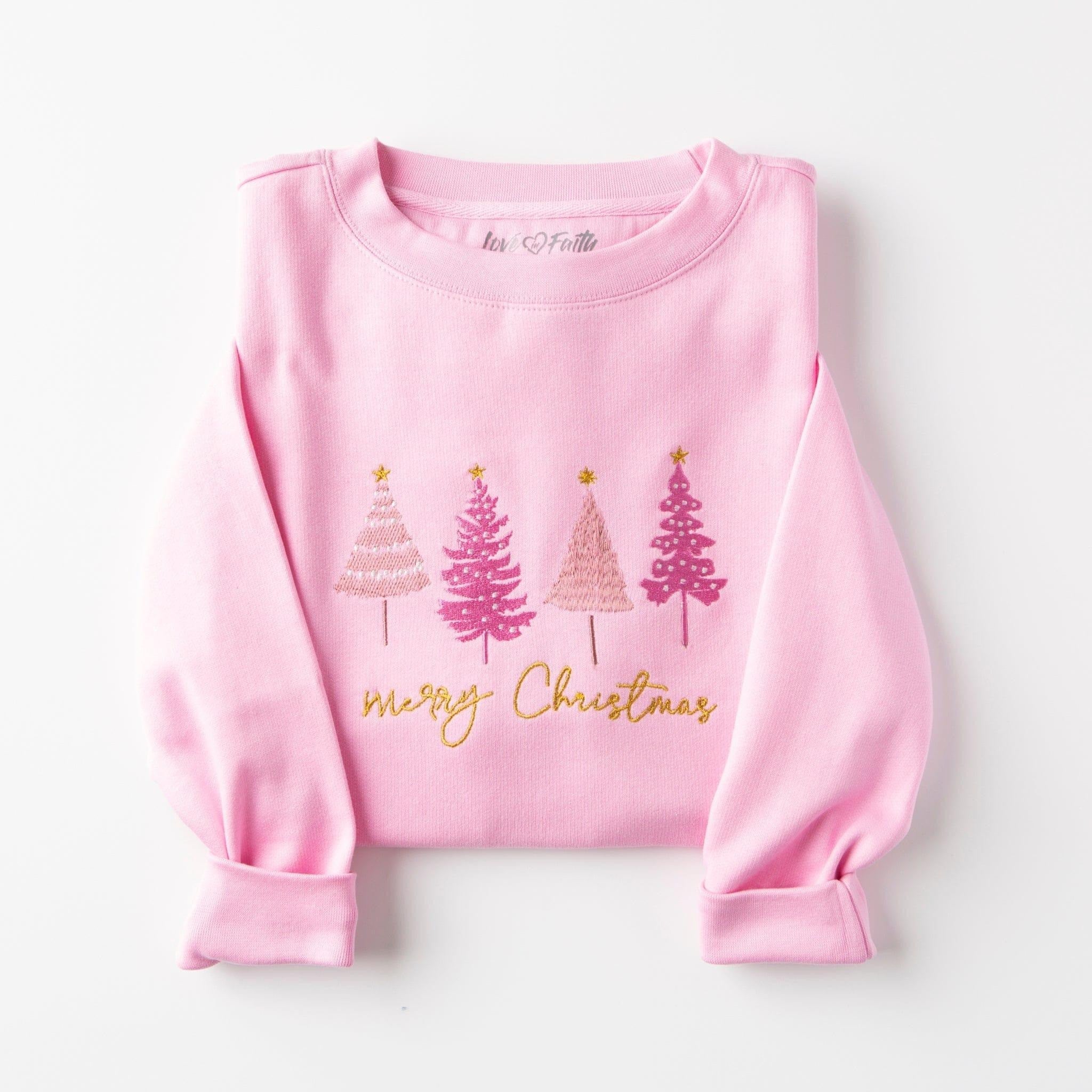 Merry Christmas Embroidered Pink Sweatshirt Women's Christmas Clothing Gifts For Her Merry Christmas Embroidered Pink Sweatshirt Women's Christmas Clothing Gifts For Her