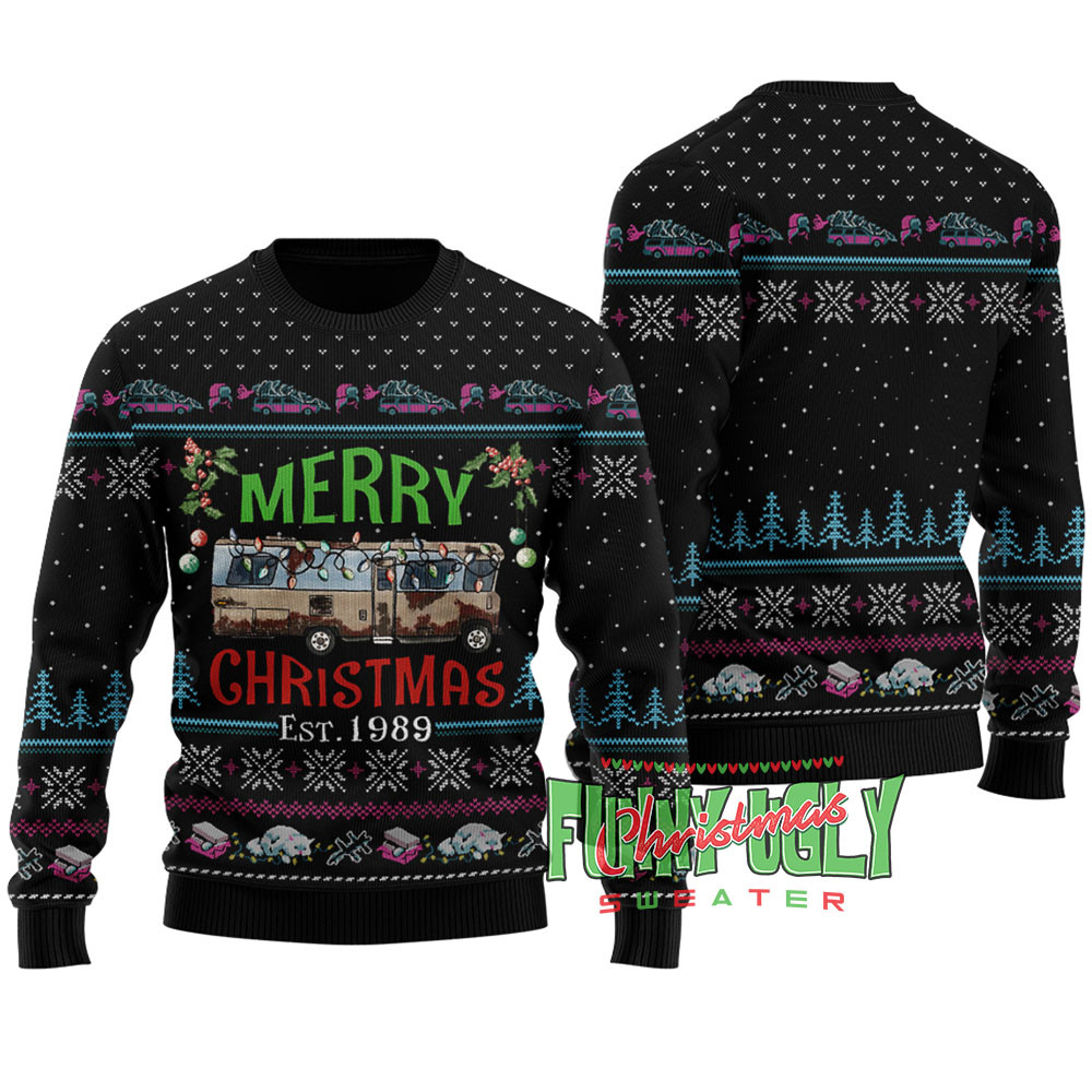 Merry Christmas Est1989 National Lampoon Ugly Sweater Black Perfect Gift Sweater for Friends and Family