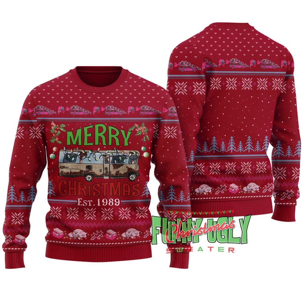 Merry Christmas Est1989 National Lampoon Ugly Sweater Cardinal Red Best Gift Idea for Christmas Enthusiasts