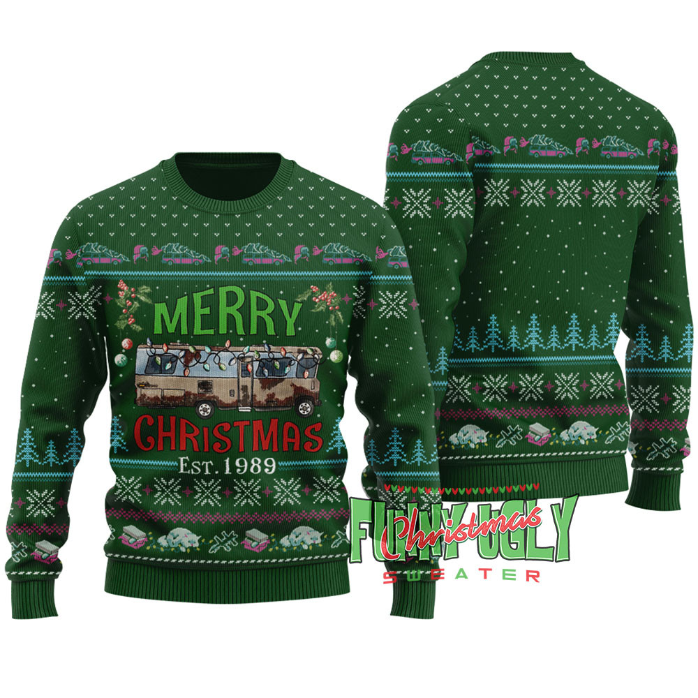 Merry Christmas Est1989 National Lampoon Ugly Sweater Forest Green Casual Winter Sweatshirt for Daily Comfort