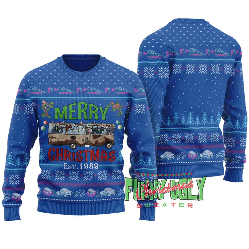 Merry Christmas Est1989 National Lampoon Ugly Sweater Royal Merry Christmas Sweatshirt for Holiday Fun