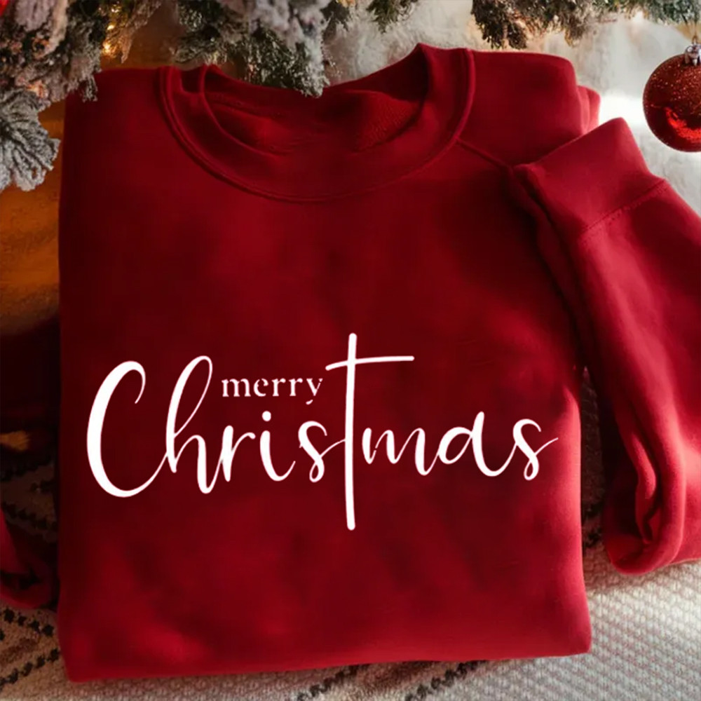 Merry Christmas Faith Cross Sweatshirt In God We Trust Christian Clothing Gift Idea