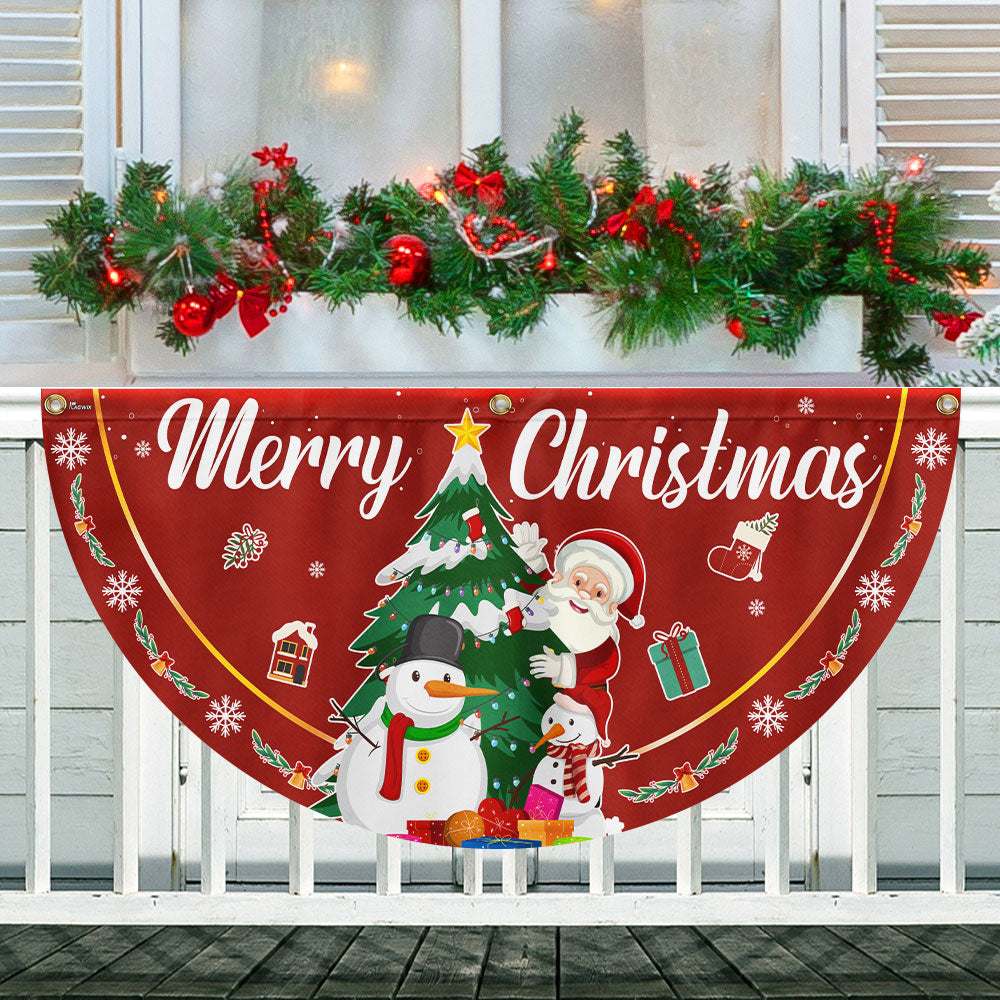 Merry Christmas Fan Flag Santa Claus Snowman Non Pleated Holiday Decor