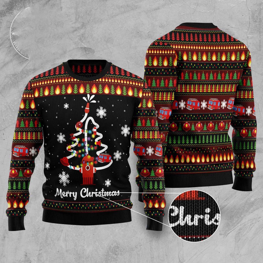 Merry Christmas Firefighter Ugly Christmas Sweater Funny Ugly Christmas Sweater Gifts For Couples