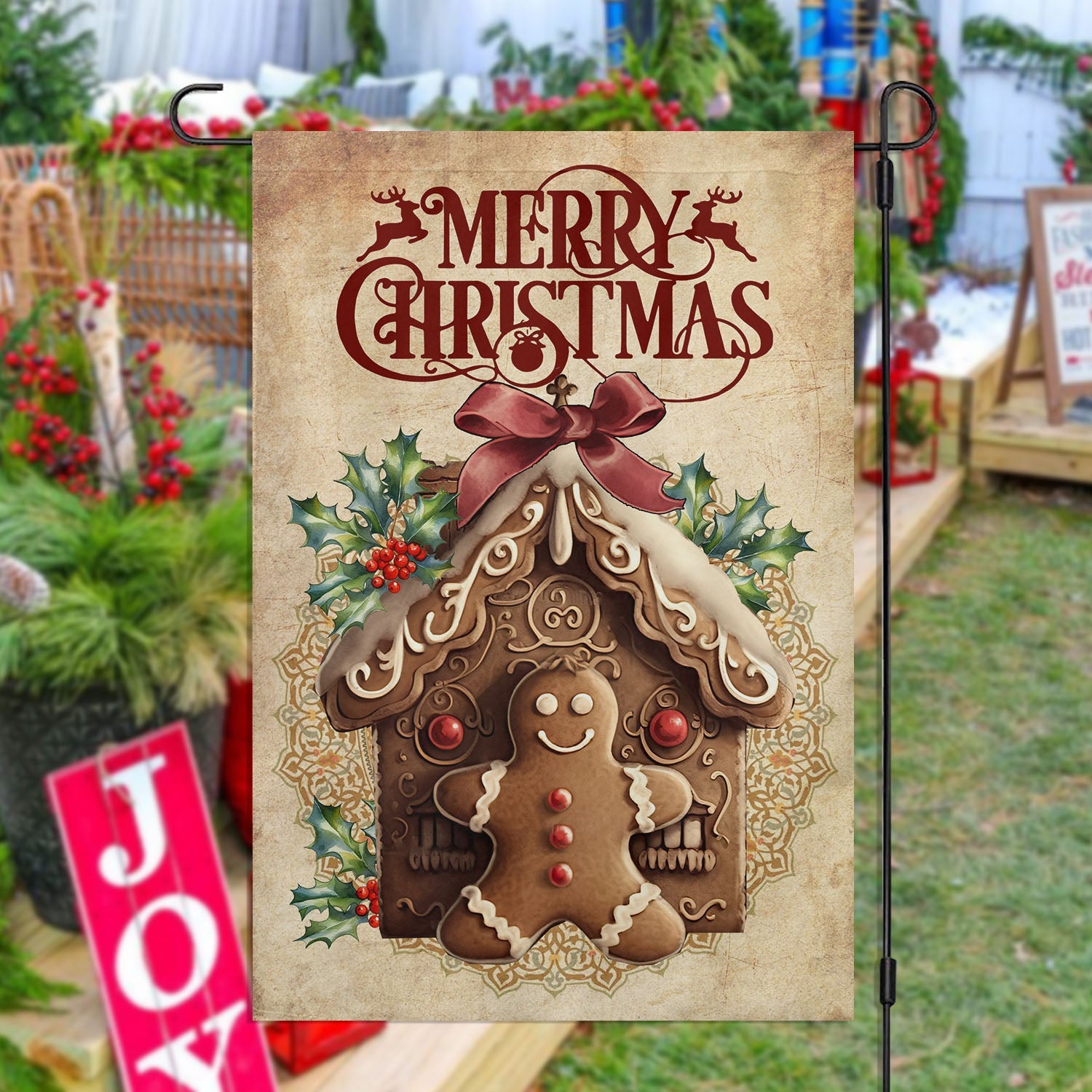 Merry Christmas Gingerbread Xmas Garden Flag Christmas Decor Gift Gingerbread Lovers
