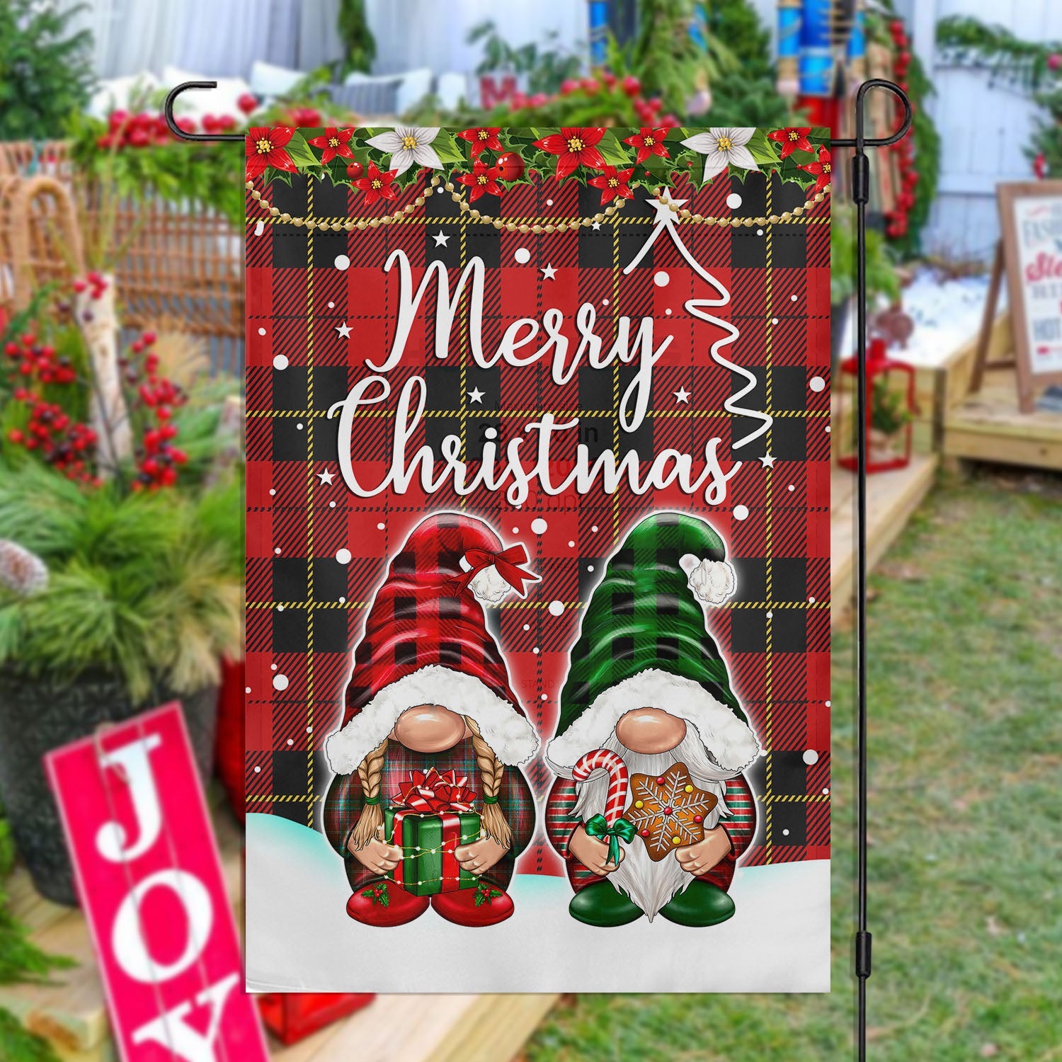 Merry Christmas Gnomes Tartan Christmas Tale Flag Gnomes Design Gift For Outdoor Decor